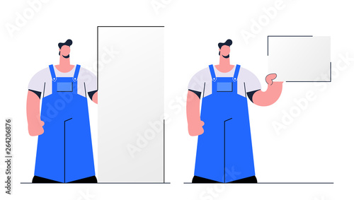 Stylized Flat Character. Worker Holding Empty Boards. Vector Illustration