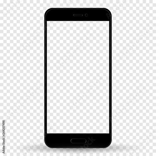 Smartphone in iphone style black color with blank touch screen isolated on transparent background. stock vector illustration eps10