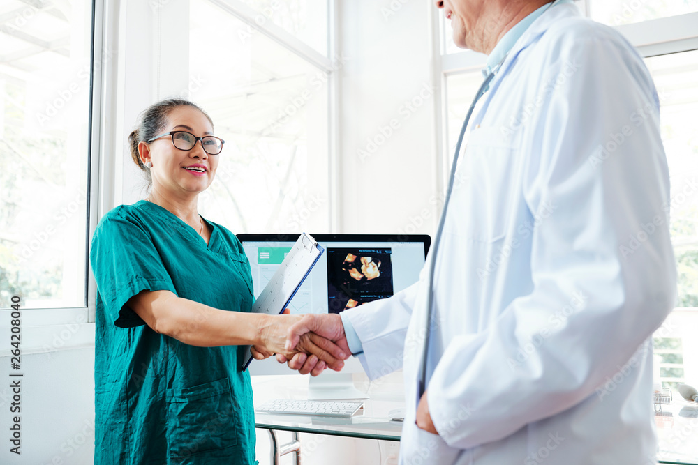 Obraz premium Nurse and doctor shaking hands