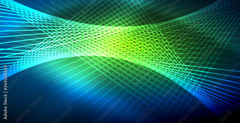 Neon glowing techno lines, blue hi-tech futuristic abstract background template with lights Neon glowing techno lines, blue hi-tech futuristic abstract background template with lights
