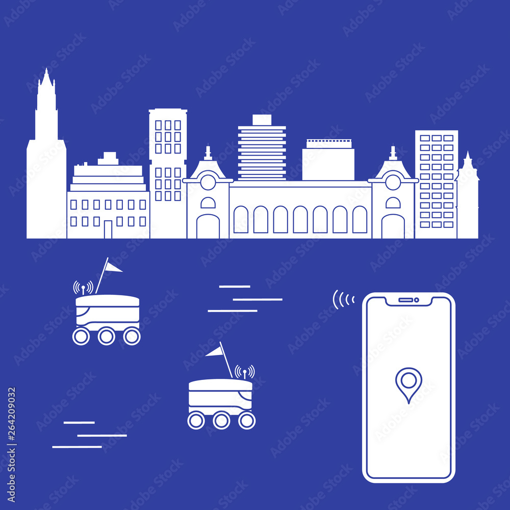 Delivery in the city with a robots. Free delivery. Delivery in the city with a robots. Free delivery.