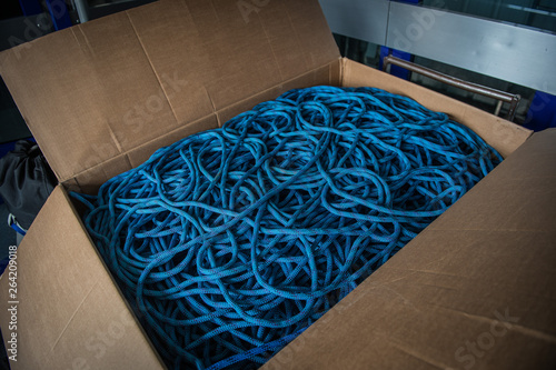 a cardboard box full of mountaineering rope, Occitanie, Bagnères-de-Bigorre, France photo