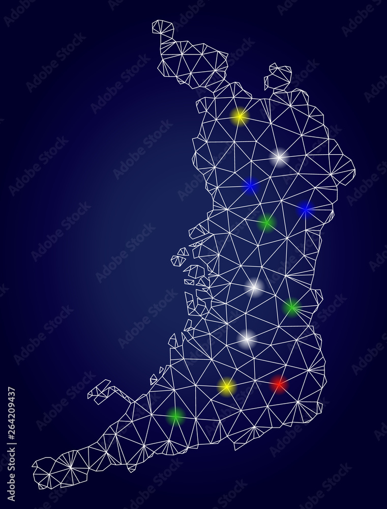 Bright mesh vector Osaka Prefecture map with glare light spots. Mesh model for patriotic illustrations. Abstract lines, dots, light spots are organized into Osaka Prefecture map.