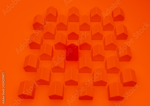 orange houses for real estate property industry, 3d illustration
