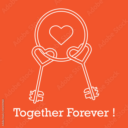 Keys in heart shape and the words together forever