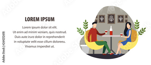 Banner Coworking Restaurant Vector Illustration.