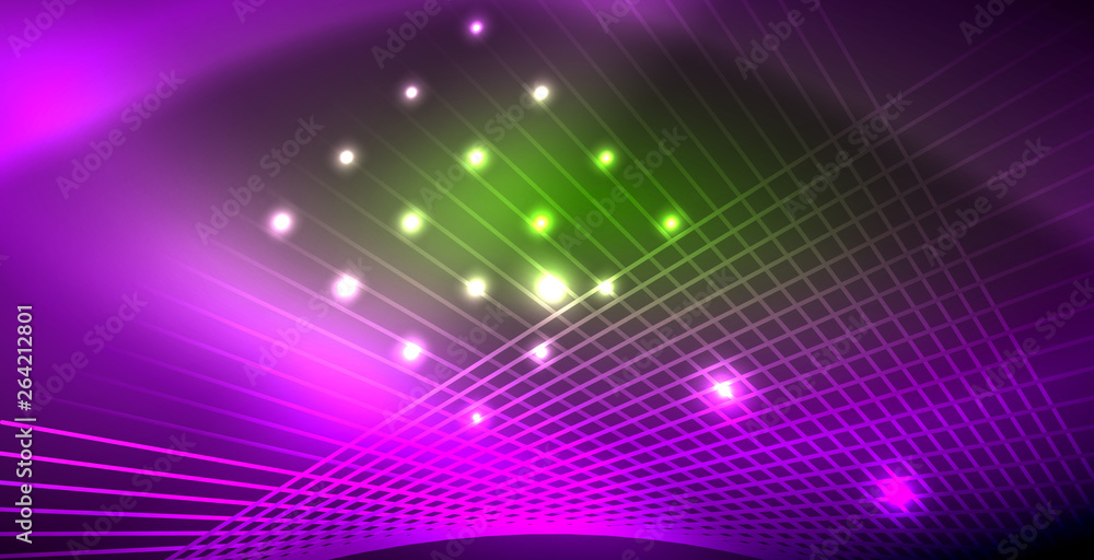 Neon glowing wave, magic energy and light motion background Neon glowing wave, magic energy and light motion background