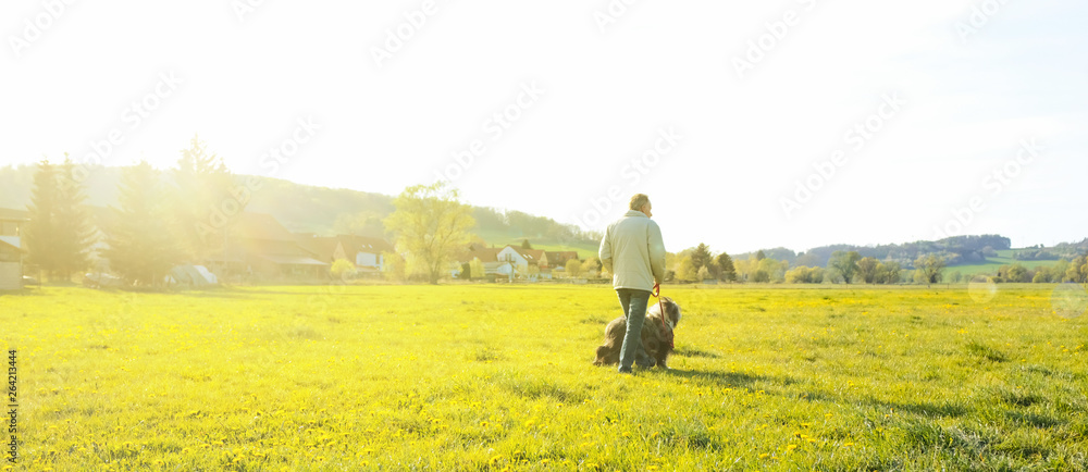 Obraz premium Mann geht Gassi mit seinem Hund