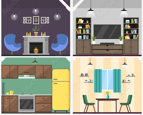 Apartment Interior Coworking Vector Illustration.
