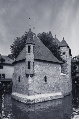 Photography The black and white view of medieval insular palace Palais de l'Ile jail in Anne