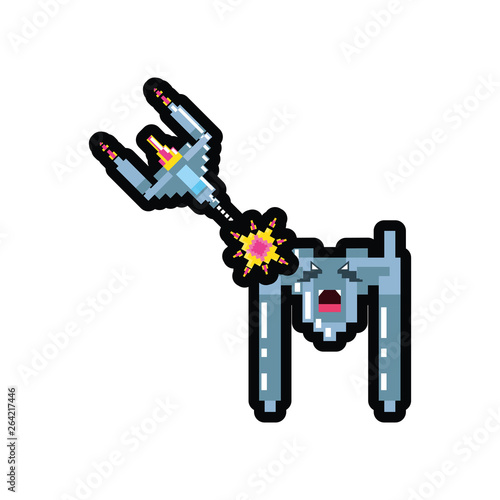 video game spaceships fighting pixelated