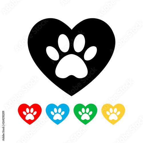 The dog's track in the heart. set cat and dog paw print inside heart