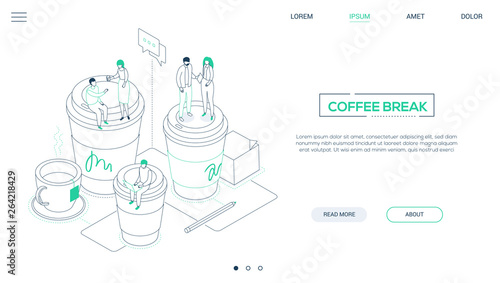 Coffee break - line design style isometric web banner