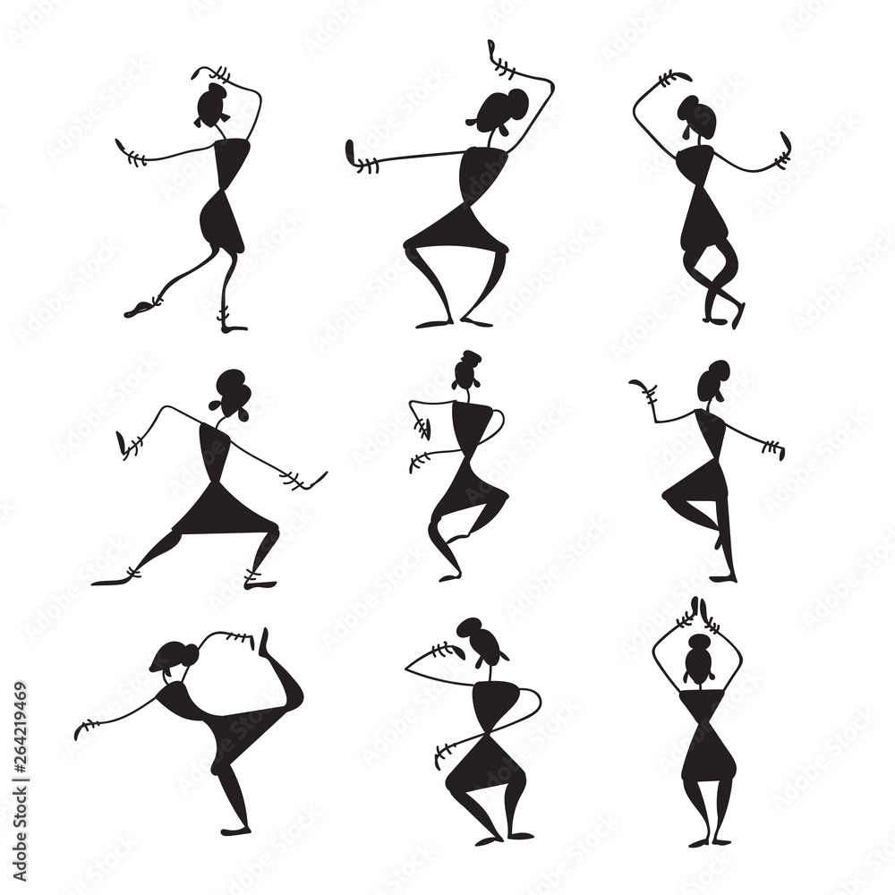 Indian dancers silhouette vector illustration, isolated on white ...