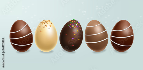 Chocolate eggs set Vector realistic. Milk chocolate and dark chocolate. 3d de...
