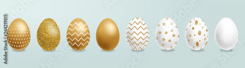 Easter painted golden eggs Vector realistic collection. Abstract ornamented c...