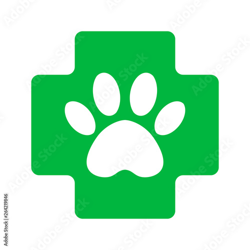 green cross with paw veterinary care symbol icon. veterinary pharmacy sign
