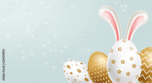 Easter painted golden eggs Vector realistic collection. Abstract ornamented c...