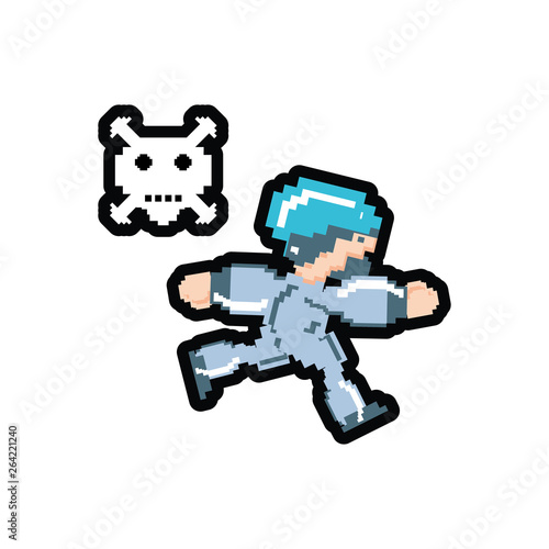 video game avatar pixelated with danger skull
