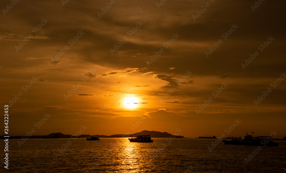 Colorful of sunset on sea scape background