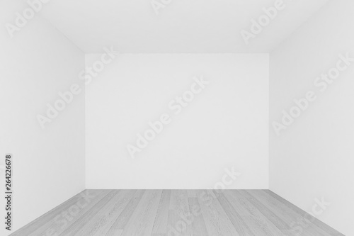Fototapeta Naklejka Na Ścianę i Meble -  empty room ,white wall with wood floor ,3d interior