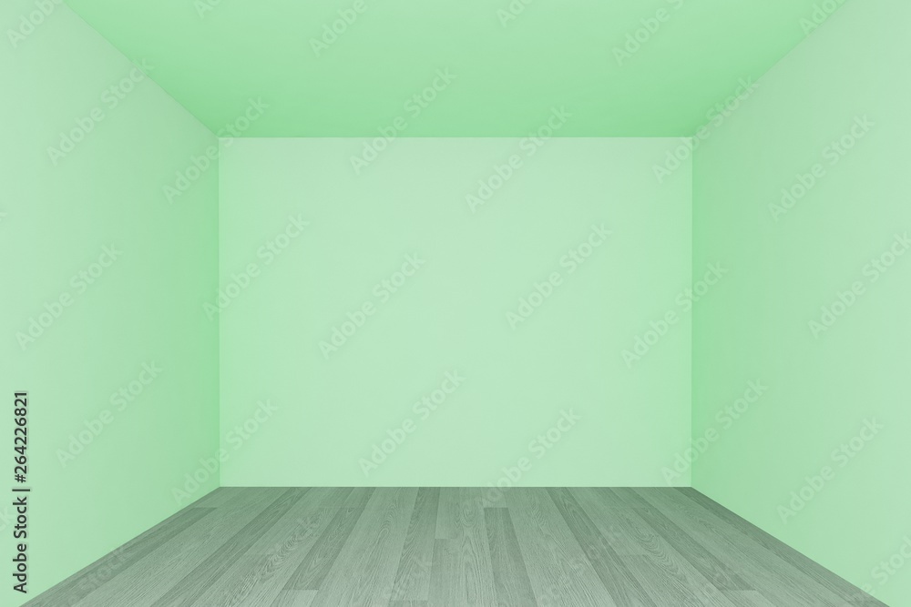 empty room ,green wall with wood floor ,3d interior empty room ,green wall with wood floor ,3d interior