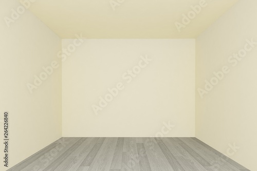 empty room  cream wall with wood floor  3d interior