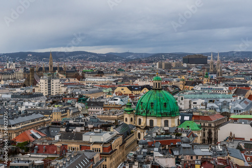 View of Vienna from cathedral tower with some old and new buildings