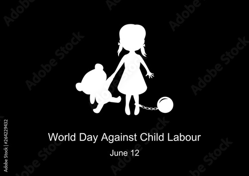 World Day Against Child Labour vector. Children worker vector illustration. Little girl with bear silhouette vector. Important day
