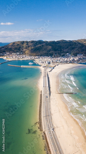 Aerial footage of Shikanoshima island in Fukuoka Japan 2