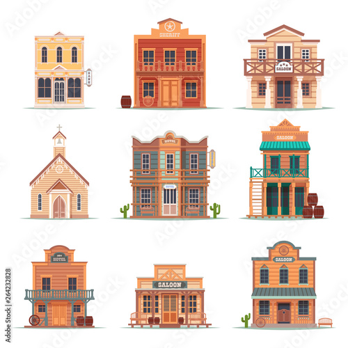 Set of isolated wild west, western building