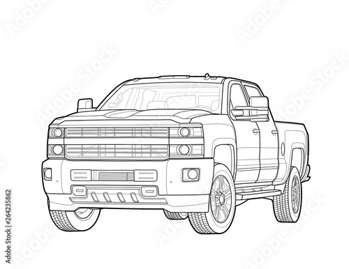 Pickup truck vector draw isolated on white