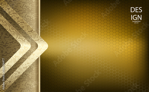 Abstract geometric textural design of a golden hue with an arrow, frame and mesh grid