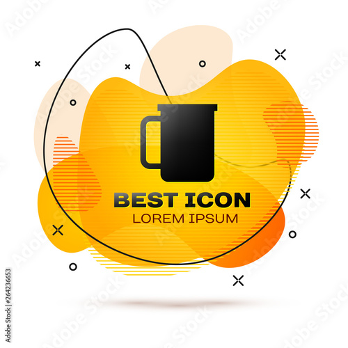 Black Coffee cup flat icon isolated on white background. Tea cup. Hot drink coffee. Fluid color banner. Vector Illustration