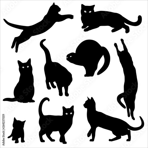 Cats silhouette vector set black cat