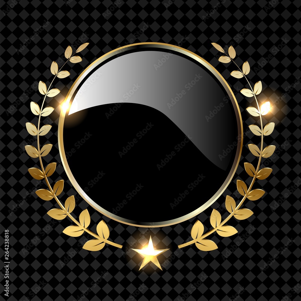 Golden laurel wreath vector illustration isolated on black background ...