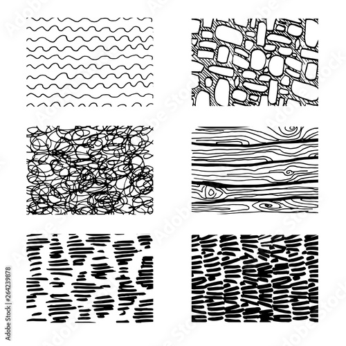 Different paving elements for landsape design,plan,maps.Grass,soil,wood,bricks and tiles.Top view skethed set .Collection of paving materials, isolated on the white background.