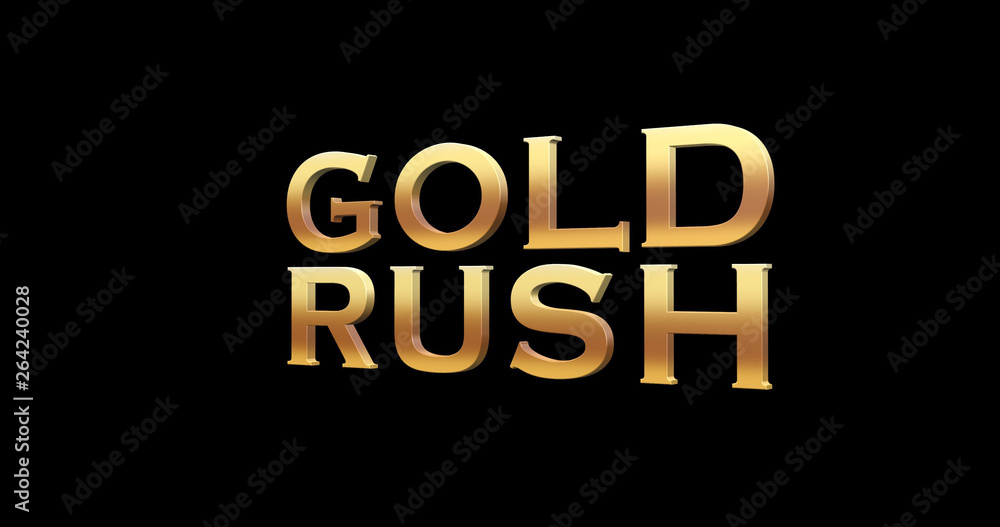 Obraz premium 3D illustration of Gold Rush text on black background. 3D rendering.