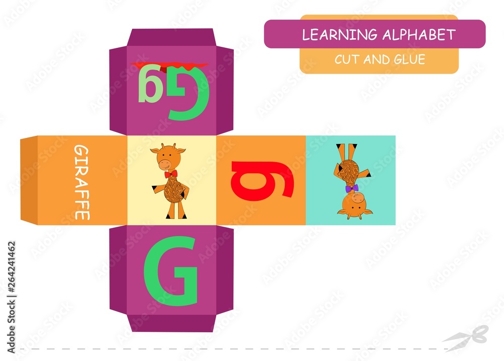 Vetor de Сut and glue the cube: Letter G. Educational game for kids ...