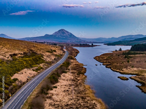 Sunset above mount errigal and Lough Nacung Lower , County Donegal - Ireland photo