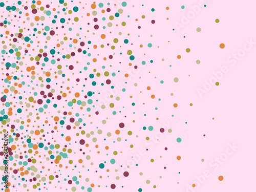 Festive background with multicolored confetti. Yellow, pink, blue circles but against a white background. Flying confetti.