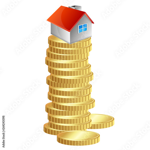 House on a pile of gold coins design for sale and rental housing