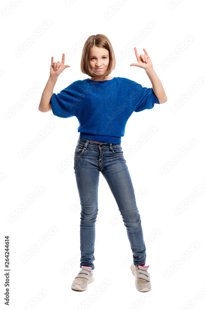 Laughing cool teen girl, full length. Isolated on white background, vertical. Laughing cool teen girl, full length. Isolated on white background, vertical.