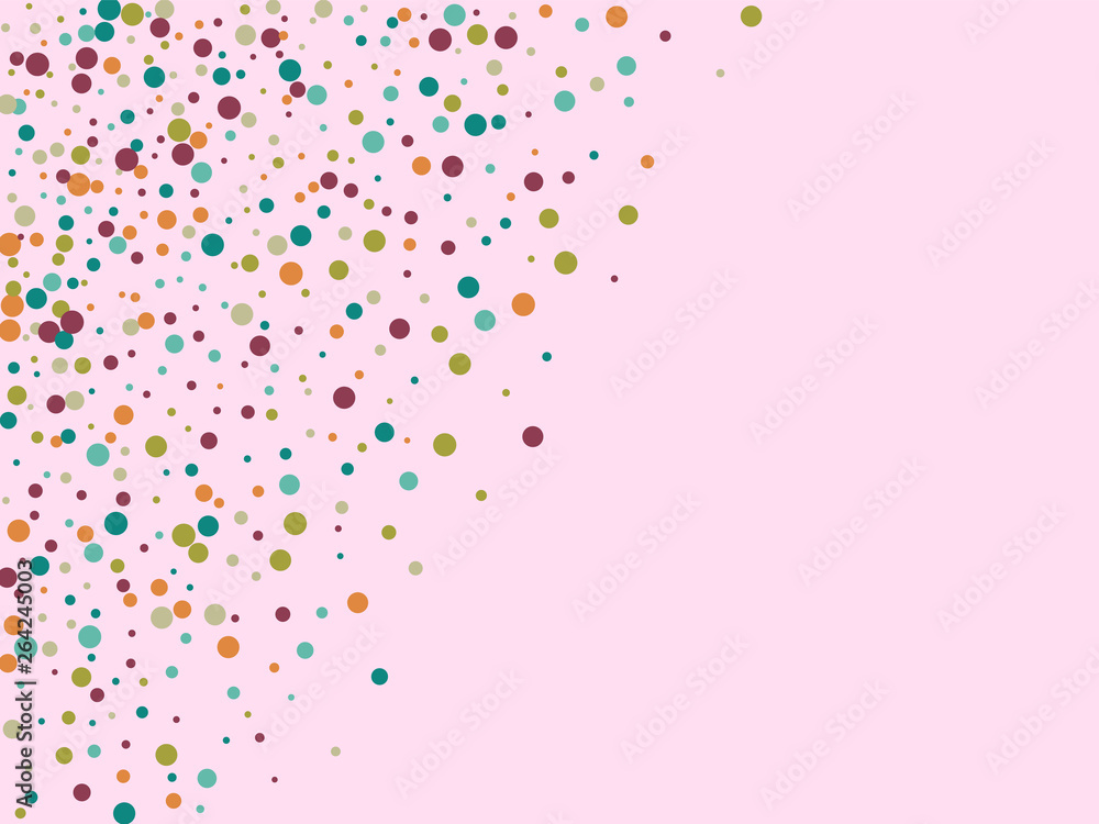 Festive background with multicolored confetti. Yellow, pink, blue circles but against a white background. Flying confetti.