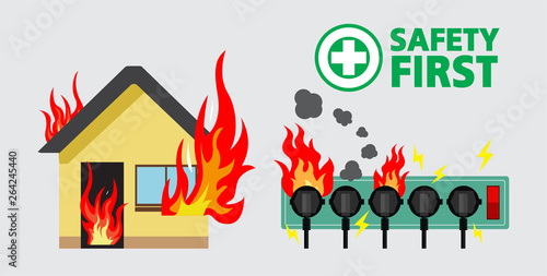 Power plug is full,Short circuit,Safety first,Vector design