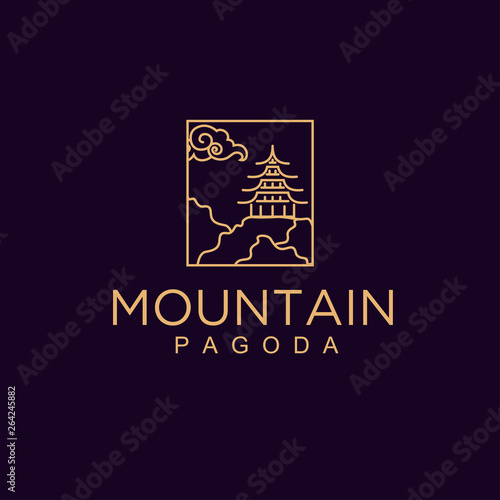 Vector template logo, cover and other designs. pagoda and mountains in oriental style