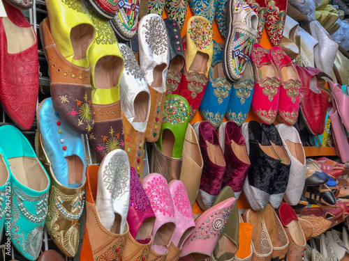 Shoes for sale at a souk in Morocco