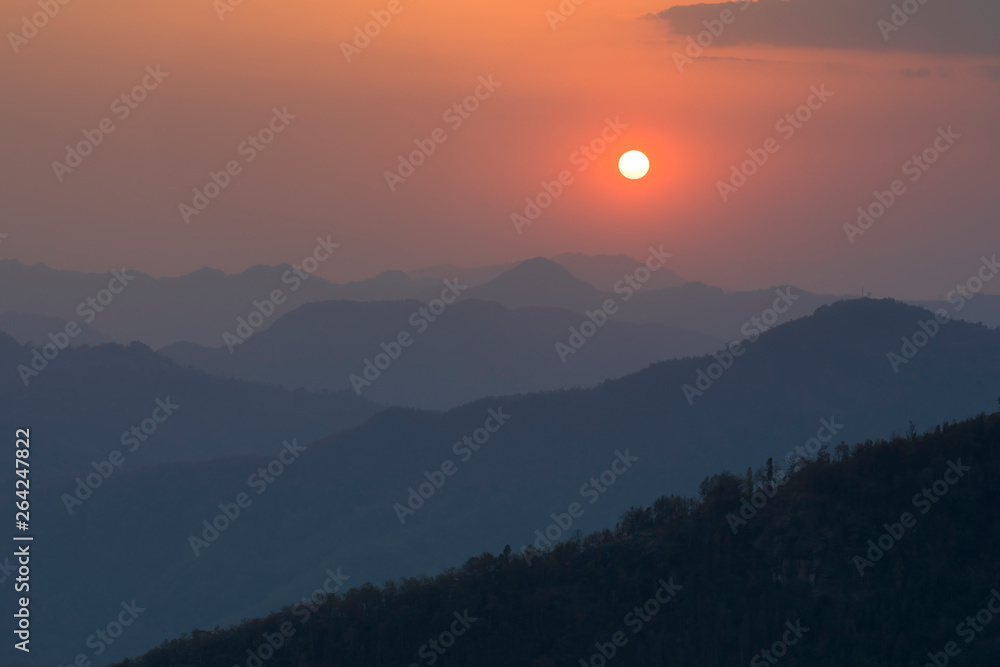 Beautiful Sunset and Blue layer hills Bandipur Nepal