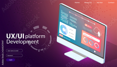 A conceptual computer with a disassembled interface. User experience, user interface in e-commerce. Website wireframe for development  apps