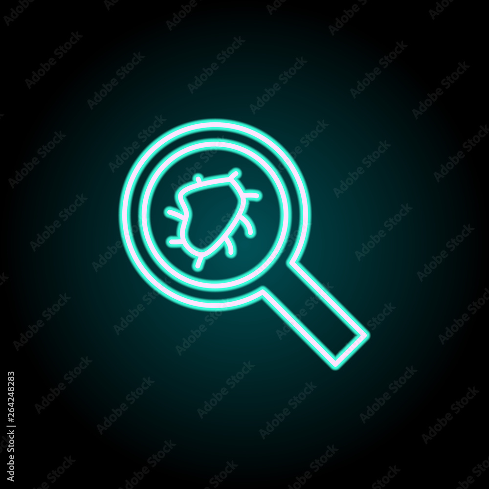 a microbe under a magnifying glass neon icon. Elements of Virus, antivirus set. Simple icon for websites, web design, mobile app, info graphics a microbe under a magnifying glass neon icon. Elements of Virus, antivirus set. Simple icon for websites, web design, mobile app, info graphics